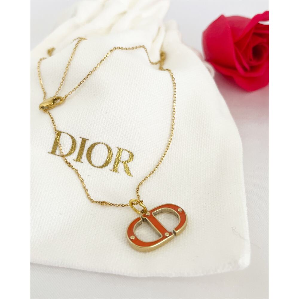 DIOR Vintage Necklace Zipper Pull Pendant Coral Enamel CD Logo Gold Tone Charm - Picture 9 of 9